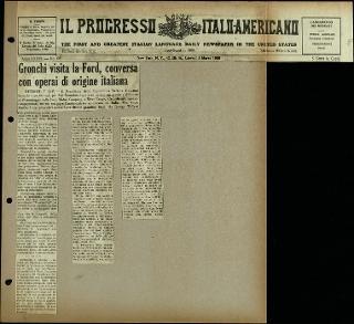 Viaggio in America di Giovanni Gronchi con la moglie Carla Bissatini (ritagli del giornale "Il Progresso Italo-Americano" di New York)