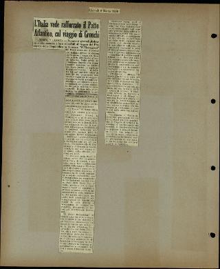 Viaggio in America di Giovanni Gronchi con la moglie Carla Bissatini (ritagli del giornale "Il Progresso Italo-Americano" di New York)