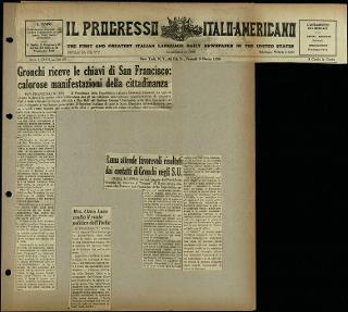 Viaggio in America di Giovanni Gronchi con la moglie Carla Bissatini (ritagli del giornale "Il Progresso Italo-Americano" di New York)