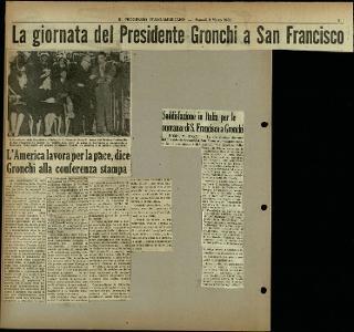 Viaggio in America di Giovanni Gronchi con la moglie Carla Bissatini (ritagli del giornale "Il Progresso Italo-Americano" di New York)