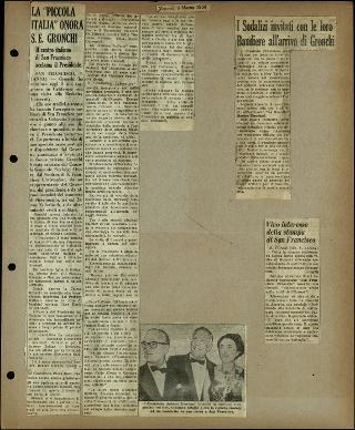 Viaggio in America di Giovanni Gronchi con la moglie Carla Bissatini (ritagli del giornale "Il Progresso Italo-Americano" di New York)