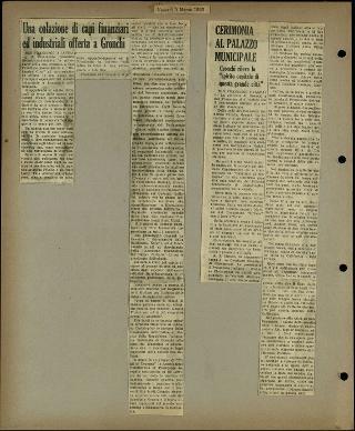 Viaggio in America di Giovanni Gronchi con la moglie Carla Bissatini (ritagli del giornale "Il Progresso Italo-Americano" di New York)