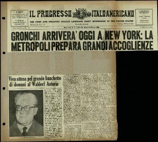 Viaggio in America di Giovanni Gronchi con la moglie Carla Bissatini (ritagli del giornale "Il Progresso Italo-Americano" di New York)