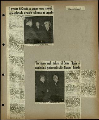 Viaggio in America di Giovanni Gronchi con la moglie Carla Bissatini (ritagli del giornale "Il Progresso Italo-Americano" di New York)