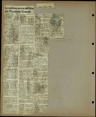 Viaggio in America di Giovanni Gronchi con la moglie Carla Bissatini (ritagli del giornale "Il Progresso Italo-Americano" di New York)