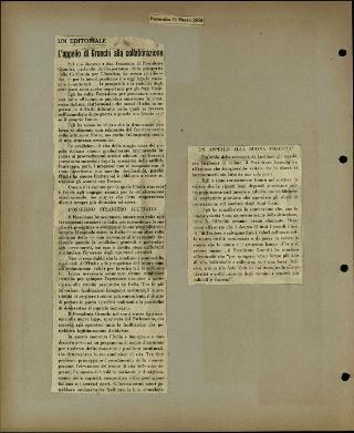 Viaggio in America di Giovanni Gronchi con la moglie Carla Bissatini (ritagli del giornale "Il Progresso Italo-Americano" di New York)