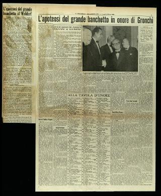 Viaggio in America di Giovanni Gronchi con la moglie Carla Bissatini (ritagli del giornale "Il Progresso Italo-Americano" di New York)
