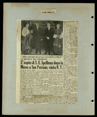 Viaggio in America di Giovanni Gronchi con la moglie Carla Bissatini (ritagli del giornale "Il Progresso Italo-Americano" di New York)