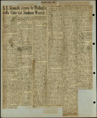 Viaggio in America di Giovanni Gronchi con la moglie Carla Bissatini (ritagli del giornale "Il Progresso Italo-Americano" di New York)