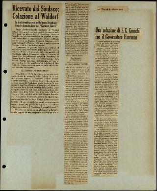 Viaggio in America di Giovanni Gronchi con la moglie Carla Bissatini (ritagli del giornale "Il Progresso Italo-Americano" di New York)