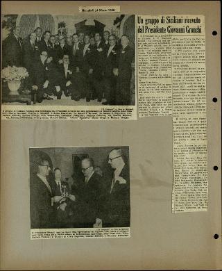 Viaggio in America di Giovanni Gronchi con la moglie Carla Bissatini (ritagli del giornale "Il Progresso Italo-Americano" di New York)