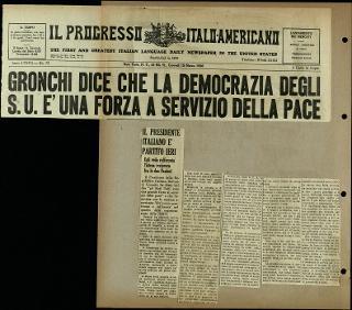 Viaggio in America di Giovanni Gronchi con la moglie Carla Bissatini (ritagli del giornale "Il Progresso Italo-Americano" di New York)