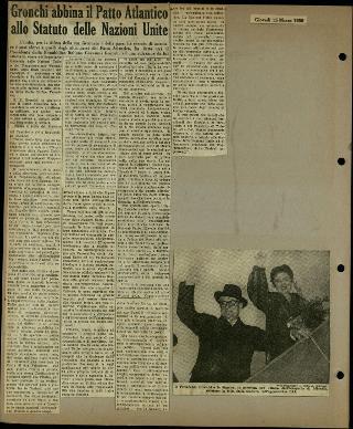 Viaggio in America di Giovanni Gronchi con la moglie Carla Bissatini (ritagli del giornale "Il Progresso Italo-Americano" di New York)