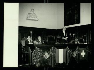 Giovanni Gronchi partecipa alla celebrazione del Cinquantenario del traforo del Sempione (1906-1956)