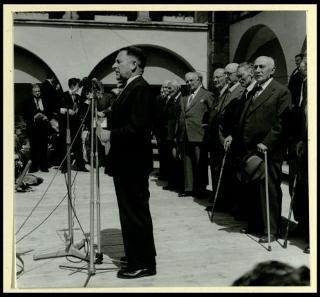 Giovanni Gronchi partecipa alla celebrazione del Cinquantenario del traforo del Sempione (1906-1956)