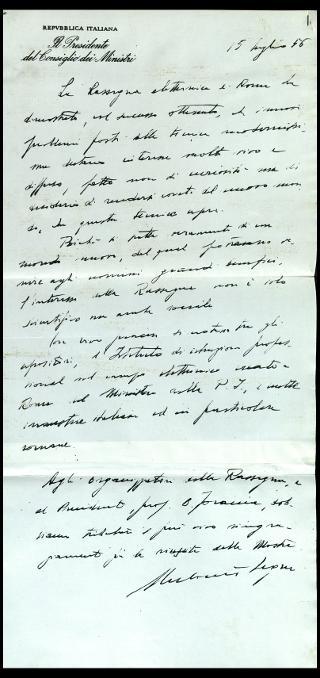 Giovanni Gronchi partecipa alla rassegna internazionale elettronica, nucleare e teleradiocinematografica tenutasi al Palazzo dei Congressi di Roma EUR dal 28 giugno al 15 luglio 1956