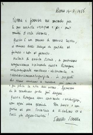 Giovanni Gronchi partecipa alla rassegna internazionale elettronica, nucleare e teleradiocinematografica tenutasi al Palazzo dei Congressi di Roma EUR dal 28 giugno al 15 luglio 1956