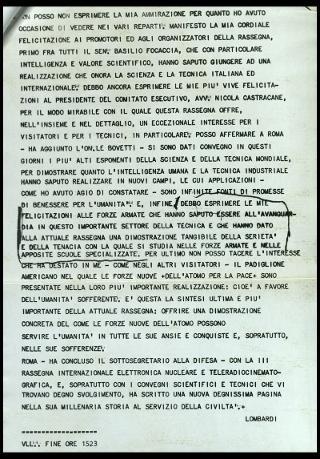 Giovanni Gronchi partecipa alla rassegna internazionale elettronica, nucleare e teleradiocinematografica tenutasi al Palazzo dei Congressi di Roma EUR dal 28 giugno al 15 luglio 1956
