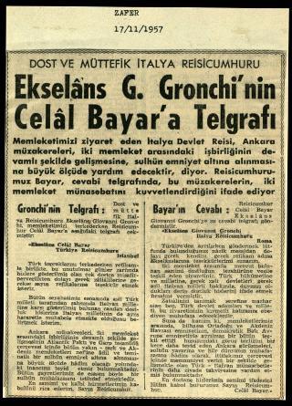 Ritagli di giornali della stampa turca sul viaggio di Gronchi ad Ankara ed Istanbul