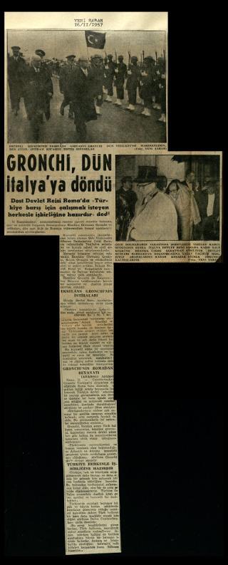 Ritagli di giornali della stampa turca sul viaggio di Gronchi ad Ankara ed Istanbul