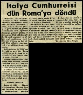 Ritagli di giornali della stampa turca sul viaggio di Gronchi ad Ankara ed Istanbul