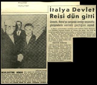 Ritagli di giornali della stampa turca sul viaggio di Gronchi ad Ankara ed Istanbul