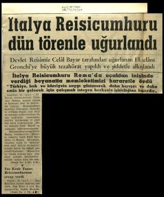 Ritagli di giornali della stampa turca sul viaggio di Gronchi ad Ankara ed Istanbul