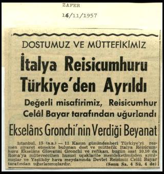 Ritagli di giornali della stampa turca sul viaggio di Gronchi ad Ankara ed Istanbul