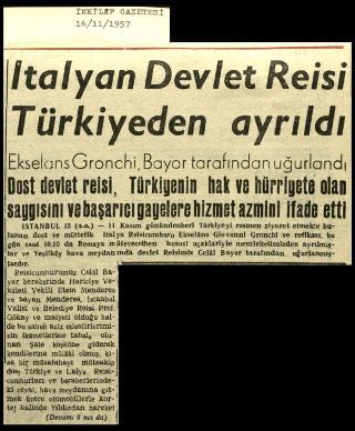 Ritagli di giornali della stampa turca sul viaggio di Gronchi ad Ankara ed Istanbul