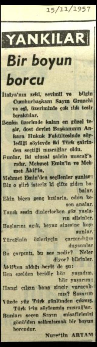 Ritagli di giornali della stampa turca sul viaggio di Gronchi ad Ankara ed Istanbul