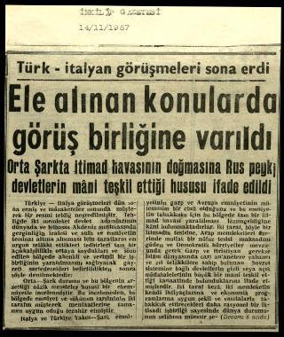 Ritagli di giornali della stampa turca sul viaggio di Gronchi ad Ankara ed Istanbul