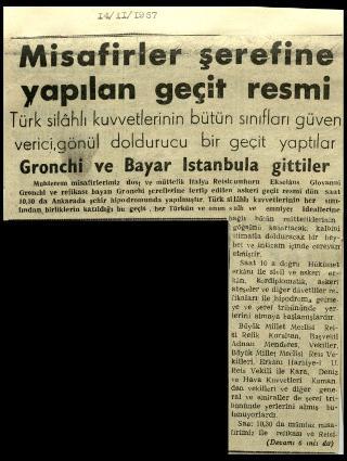 Ritagli di giornali della stampa turca sul viaggio di Gronchi ad Ankara ed Istanbul