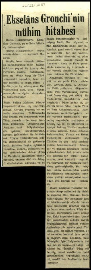 Ritagli di giornali della stampa turca sul viaggio di Gronchi ad Ankara ed Istanbul