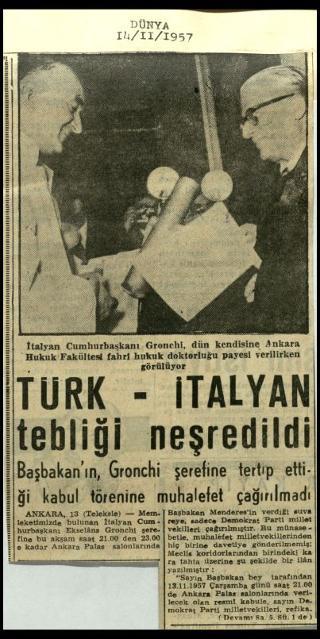 Ritagli di giornali della stampa turca sul viaggio di Gronchi ad Ankara ed Istanbul