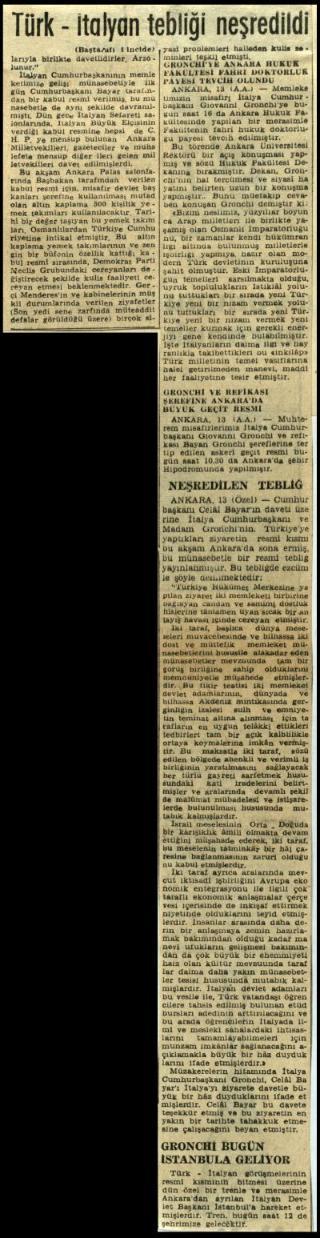 Ritagli di giornali della stampa turca sul viaggio di Gronchi ad Ankara ed Istanbul