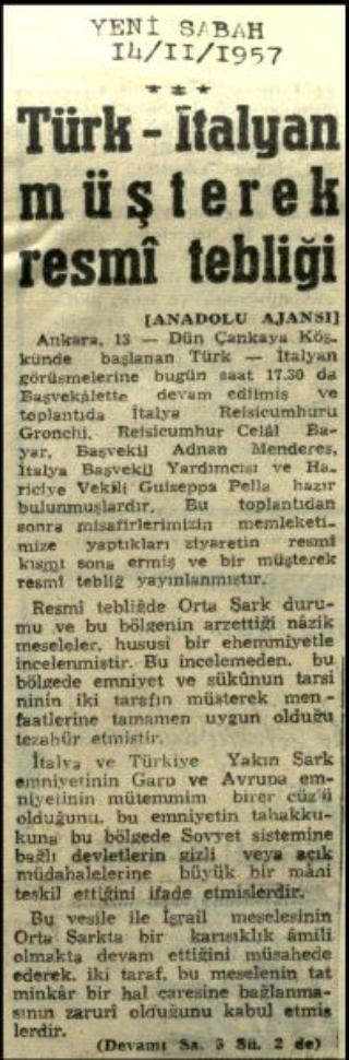 Ritagli di giornali della stampa turca sul viaggio di Gronchi ad Ankara ed Istanbul