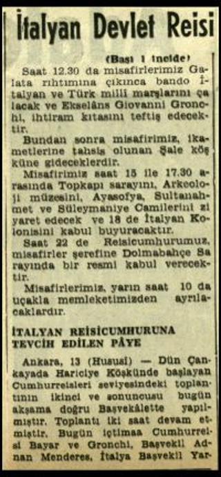 Ritagli di giornali della stampa turca sul viaggio di Gronchi ad Ankara ed Istanbul