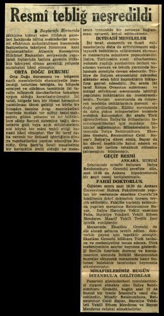 Ritagli di giornali della stampa turca sul viaggio di Gronchi ad Ankara ed Istanbul
