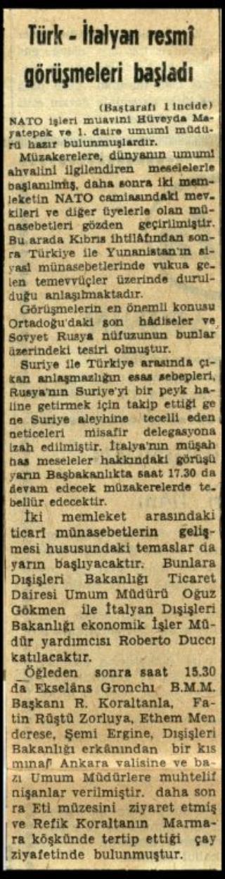 Ritagli di giornali della stampa turca sul viaggio di Gronchi ad Ankara ed Istanbul