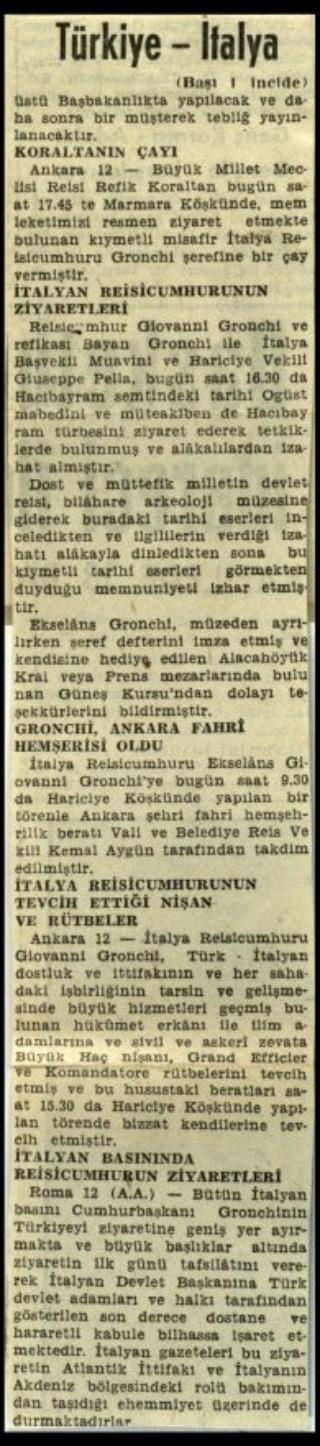 Ritagli di giornali della stampa turca sul viaggio di Gronchi ad Ankara ed Istanbul
