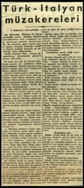 Ritagli di giornali della stampa turca sul viaggio di Gronchi ad Ankara ed Istanbul
