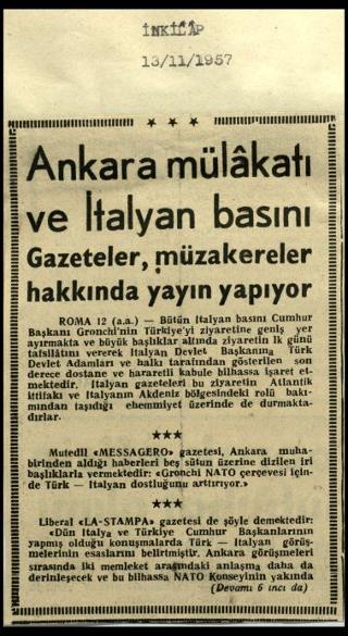 Ritagli di giornali della stampa turca sul viaggio di Gronchi ad Ankara ed Istanbul