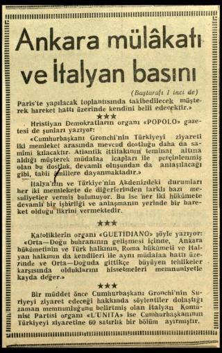 Ritagli di giornali della stampa turca sul viaggio di Gronchi ad Ankara ed Istanbul
