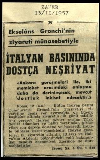 Ritagli di giornali della stampa turca sul viaggio di Gronchi ad Ankara ed Istanbul