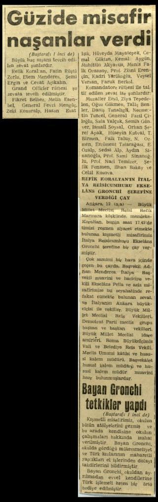 Ritagli di giornali della stampa turca sul viaggio di Gronchi ad Ankara ed Istanbul