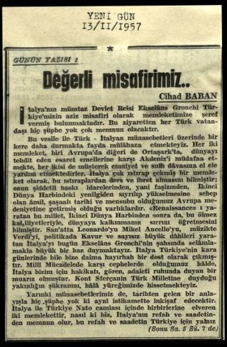 Ritagli di giornali della stampa turca sul viaggio di Gronchi ad Ankara ed Istanbul