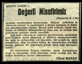 Ritagli di giornali della stampa turca sul viaggio di Gronchi ad Ankara ed Istanbul