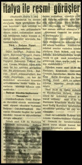 Ritagli di giornali della stampa turca sul viaggio di Gronchi ad Ankara ed Istanbul
