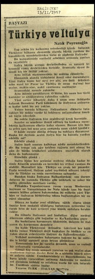 Ritagli di giornali della stampa turca sul viaggio di Gronchi ad Ankara ed Istanbul