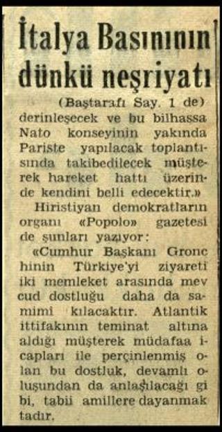 Ritagli di giornali della stampa turca sul viaggio di Gronchi ad Ankara ed Istanbul